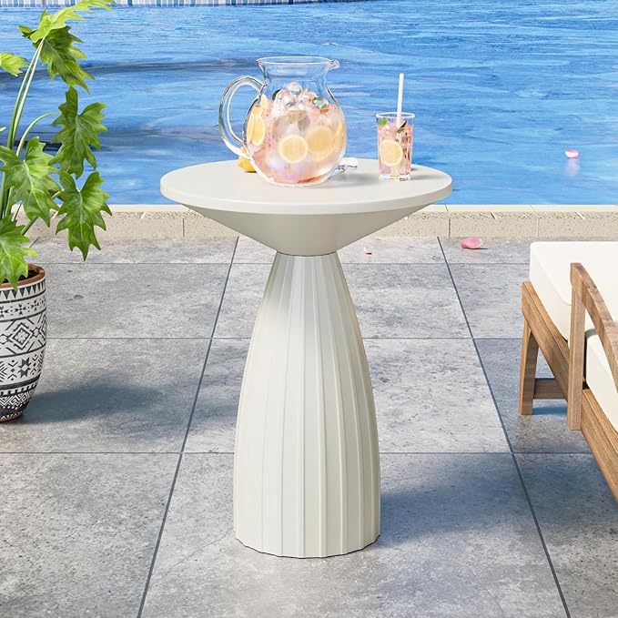 Round Small Patio Side Table Set of 2, Metal Steel Outdoor Side Table, Patio Accent End Table for Garden, Pool, Deck, Balcony, Yard, Living Room, White, Weather Resistant, No Assembly