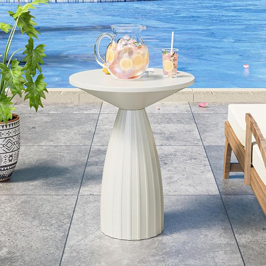 Round Small Patio Side Table, Metal Steel Outdoor Side Table, Patio Accent End Table for Garden, Pool, Deck, Balcony, Yard, Living Room, White, Weather Resistant, No Assembly