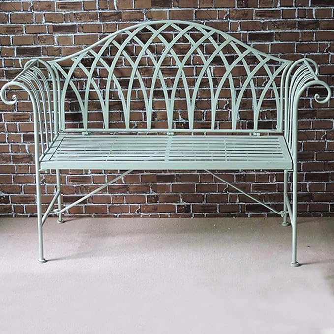 51" Outdoor Patio Bench, Garden Metal Bench with Backrest & Armrests, Durable Iron Art Park Seating for Garden, Yard & Balcony (Green)
