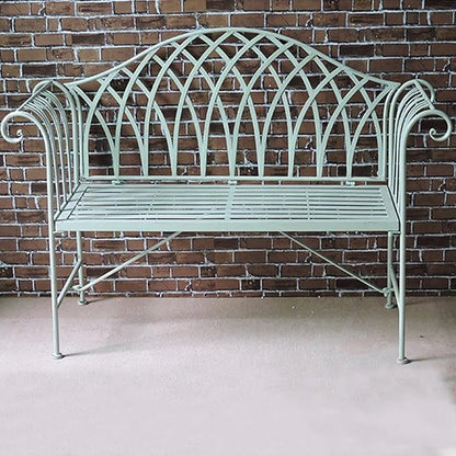 51" Outdoor Patio Bench, Garden Metal Bench with Backrest & Armrests, Durable Iron Art Park Seating for Garden, Yard & Balcony (Green)