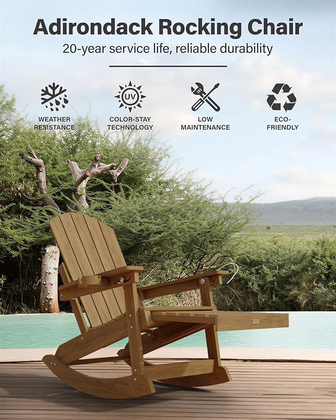YEFU Rocking Chairs Outdoor Set of 4, Adirondack Chairs with Retractable Ottoman, Adjustable Adirondack Rocking Chair - Photo 5