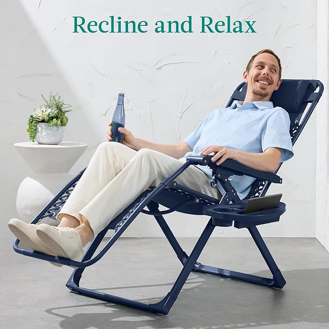Best Choice Products Adjustable Zero Gravity Chair, Monochromatic Color Folding Patio Recliner w/Side Tray - Photo 4