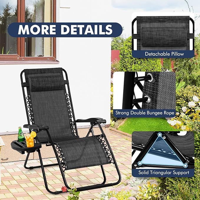 Giantex 2 PCS Zero Gravity Chair, Outdoor Chaise Lounge with Cup Holder - Photo 7