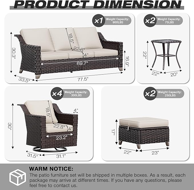 Joyside Wicker Patio Furniture Sets, 9 Pieces Upgraded Large Size Outdoor Furniture with 4 Swivel Rocking Patio Chairs - Photo 2