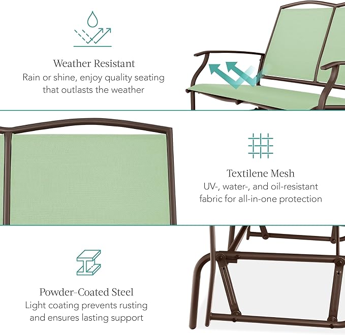 Best Choice Products 2-Person Outdoor Patio Swing Glider Steel Bench Loveseat Rocker for Deck, Porch w/Textilene Fabric - Photo 5