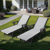 Outdoor Chaise Lounge Chair with Table Set of 3, 5-Position Adjustable Pool Lounge Chair with Wheels & Cup Holder - Photo 8