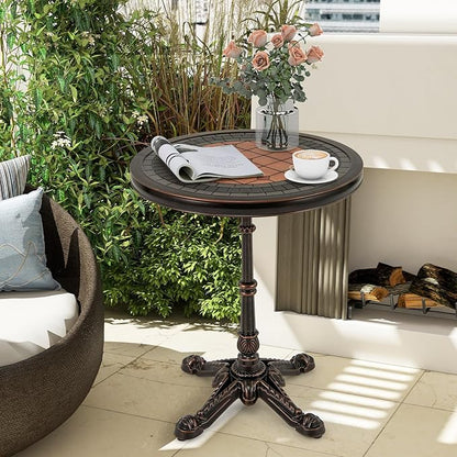 HAPPYGRILL 24” Patio Side Table, Outdoor Cast Aluminum End Table w/Painted Tabletop & Cross-Shaped Base, Mid Century Coffee Table Decorative Accent Table for Living Room Backyard Garden