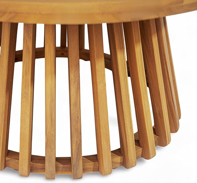 Merax Patio Outdoor Acacia Wood Round Coffee Table for Backyard, Lawn, Balcony, Teak Finish - Photo 7