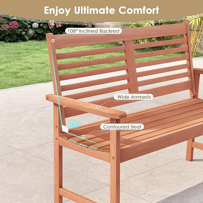 Byroce 2-Person Outdoor Bench, Solid Wood Patio Loveseat with Comfy Backrest & Armrest, Heavy Duty Garden Bench for Outdoors Backyard, Park, Balcony & Front Porch, Teak Oil Rubbed (Horizontal Slat)