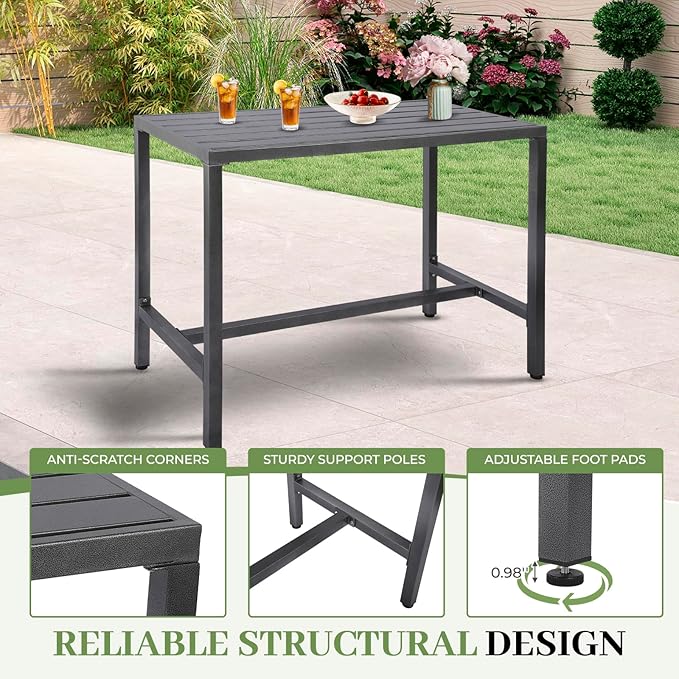 Outdoor Patio Counter Height Bar Table, 47" Rectangle for Patio, Garden, Yard, Balcony, Poolside (Grey, 47'')