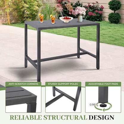 Outdoor Patio Counter Height Bar Table, 47" Rectangle for Patio, Garden, Yard, Balcony, Poolside (Grey, 47'')