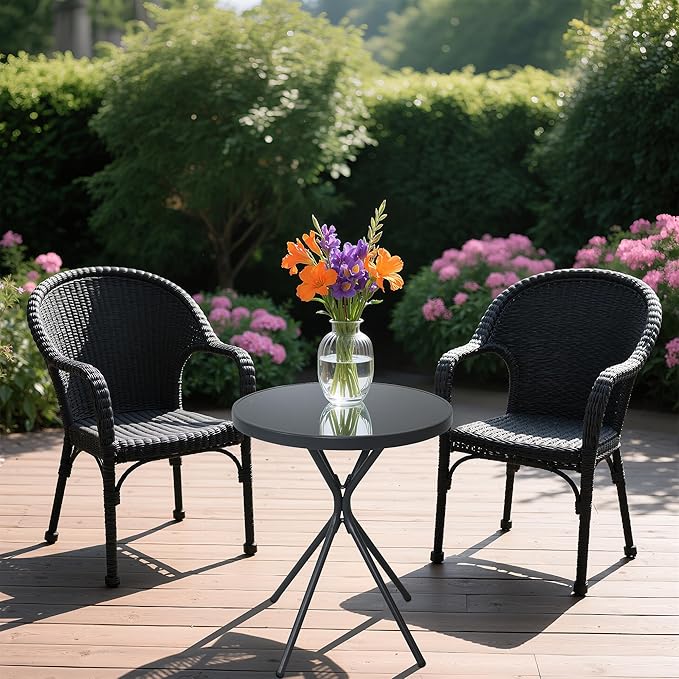 Outdoor Round Coffee Side Table, Tempered Glass Tabletop, All-Weather Bistro Table, Suitable for Terraces, Gardens - Photo 4