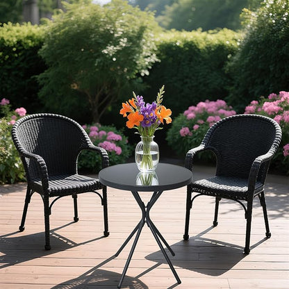 Outdoor Round Coffee Side Table,Tempered Glass Tabletop,All-Weather Bistro Table,Suitable for Terraces, Gardens, Bedrooms and Courtyards.