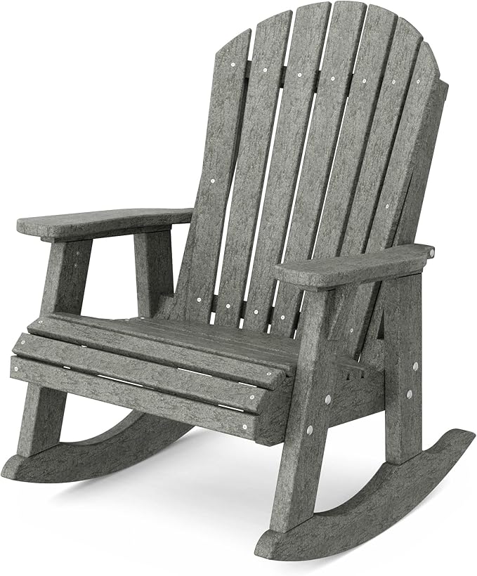 Wildridge Heritage Adirondack Rocking Chair, Dark Gray - Outdoor Weather Resistant HDPE Rocking Chair for Patio, Deck, Fire Pit