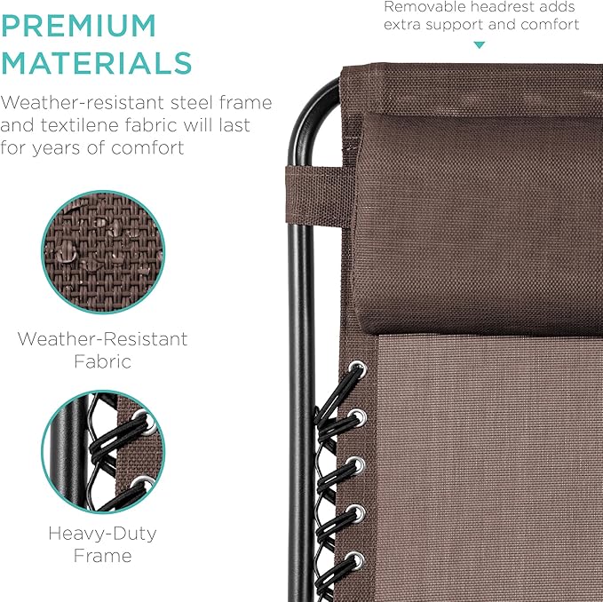 Best Choice Products Set of 2 Adjustable Steel Mesh Zero Gravity Lounge Chair Recliners w/Pillows and Cup Holder Trays - Photo 7