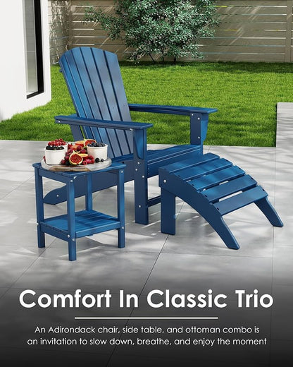GREENVINES Adirondack Chairs Set of 4 | HDPE Plastic | Oversized Fire Pit Chair | All Weather | Blue | Poly Lumber | for Outdoor Deck Backyard Patio Garden
