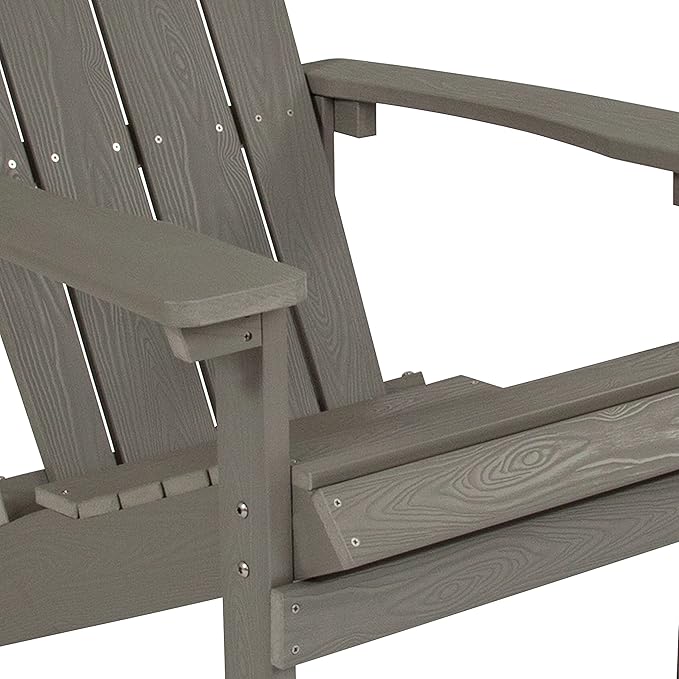 Flash Furniture Charlestown Poly Resin Adirondack Chair - Gray - All Weather - Indoor/Outdoor - Set of 2 - Photo 9