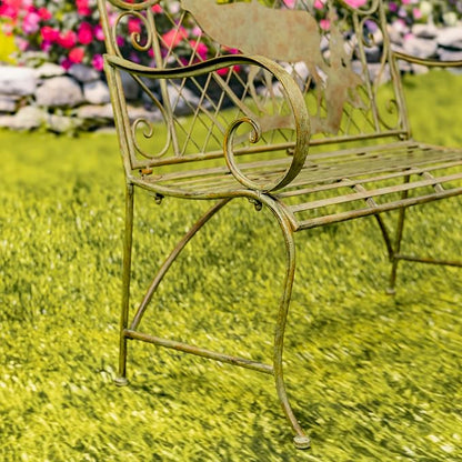 Classic Iron Garden Bench with Nature Scenery (Moose & Evergreen Backrest in Green)