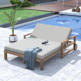 Farmhouse Wooden Outdoor Sunbed, Ultimate Relaxation Patio Daybed Seating with Adjustable Backrest and Movable Wheels - Photo 1