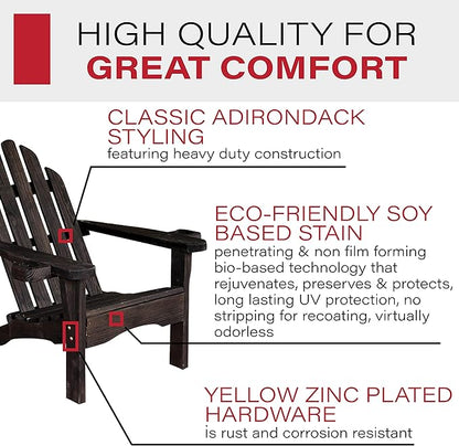Amish Casual Heavy Duty Adirondack Chair with Cup Holder in Semi-Solid Black Stain - Authentic Amish Craftmanship from Treated Pine, Outdoor Chair Made in The USA, 800 Lb Weight Capacity