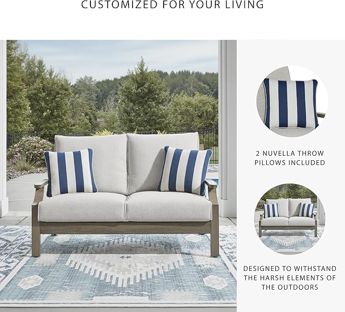 Signature Design by Ashley Rainier Ranch Casual Nuvella Weather Resistant Fabric Outdoor Loveseat with Cushion and 2 - Photo 5