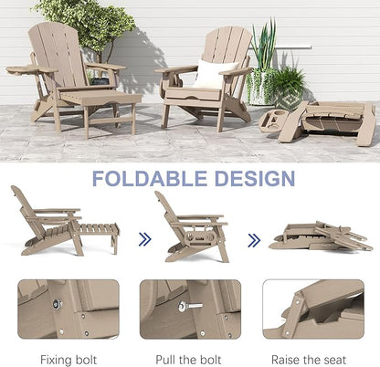 FOOWIN Adirondack Chair with Retractable Ottoman,HDPE Folding Adjustable Adirondack Chair w/4 in 1 Cup Holder Trays,All-Weather Resistant Fire Pit Chair for Outdoor Patio Lawn Set of 6