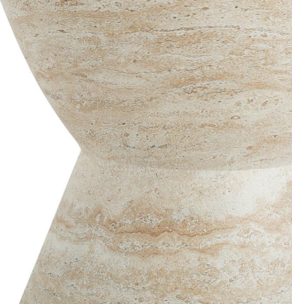 Christopher Knight Home Outdoor Side Table,Hourglass Shape Side Table,Patio Garden Stool Coffee End Table,Decorative Garden Stool for Patio,or Balcony,Lightweight Concrete Material,Travertine