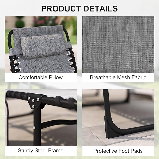Outsunny Folding Chaise Lounge Chair, Patio Sun Tanning Chair, Outdoor Chaise Lounger with 5-Position Reclining Back, Breathable Mesh Seat for Beach, Poolside, Yard, Gray