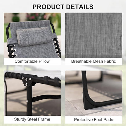 Outsunny Folding Chaise Lounge Chair, Patio Sun Tanning Chair, Outdoor Chaise Lounger with 5-Position Reclining Back, Breathable Mesh Seat for Beach, Poolside, Yard, Gray