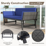 Tangkula Outdoor Convertible Sofa Daybed with Adjustable Armrests, PE Rattan Patio Couch Furniture with Thick Cushions - Photo 6