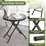 Giantex Folding Outdoor Side Table with Tempered Glass Tabletop & Metal Frame, Portable 18” Round End Table for Patio - Photo 7
