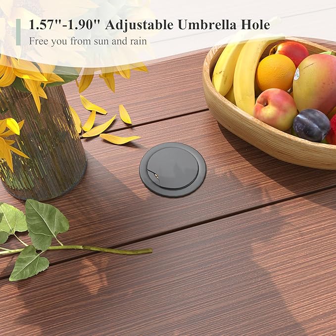 Outdoor Dining Table for 6, 63" Rectangle Outdoor Table with Adjustable Umbrella Hole - Photo 3