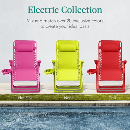 Best Choice Products Adjustable Zero Gravity Chair, Monochromatic Color Folding Patio Recliner w/Side Tray, Headrest - Neon