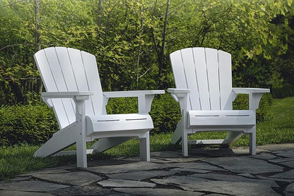 Keter Alpine Adirondack 2 Pack Resin Outdoor Furniture Patio Chairs with Cup Holder-Perfect for Beach, Pool, and Fire Pit Seating, White