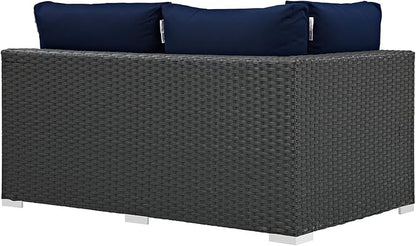 Modway EEI-1858-CHC-NAV Sojourn Wicker Rattan Outdoor Patio Coffee Table, Left-Arm Loveseat, Canvas Navy