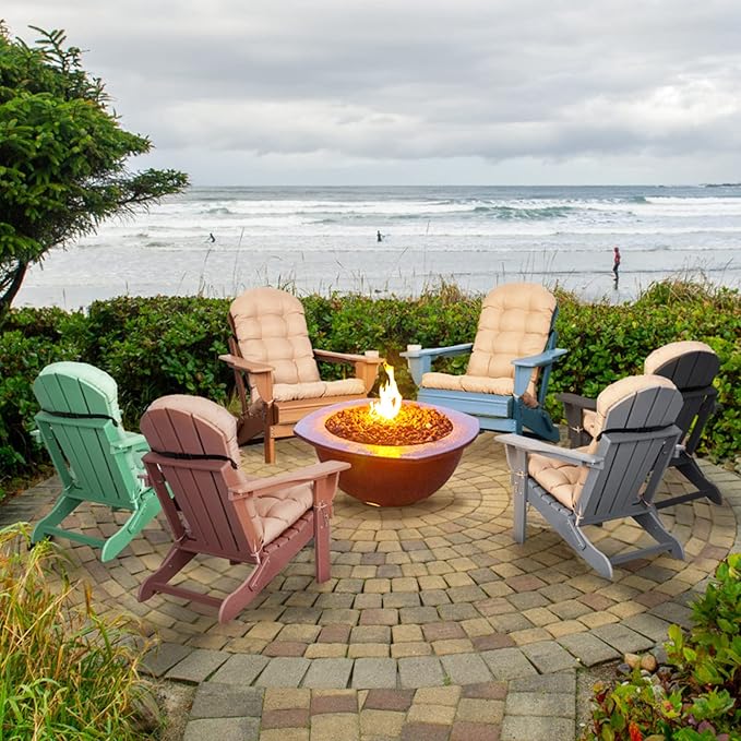 Adirondack Chairs Set of 2 with Cushions & Cup Holders, HDPE Weather Resistant Folding Adirondack Chair for Adults - Photo 7