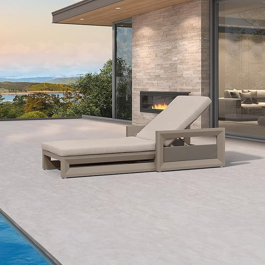 PURPLE LEAF Outdoor Chaise Lounge 2 in 1 Design Reclining Lounger Chair with Cushion Deluxe Aluminum Oversize Pool Lounge Chairs with Armrests & Backrest for Patio Poolside Backyard, Khaki