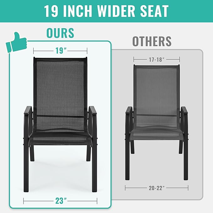 Yaheetech Set of 4 Patio Dining Chairs, Outdoor Stackable Patio Chairs with Backrest/Armrests, All Weather Chairs for Garden/Lawn/Porch/Backyard Pool, Black