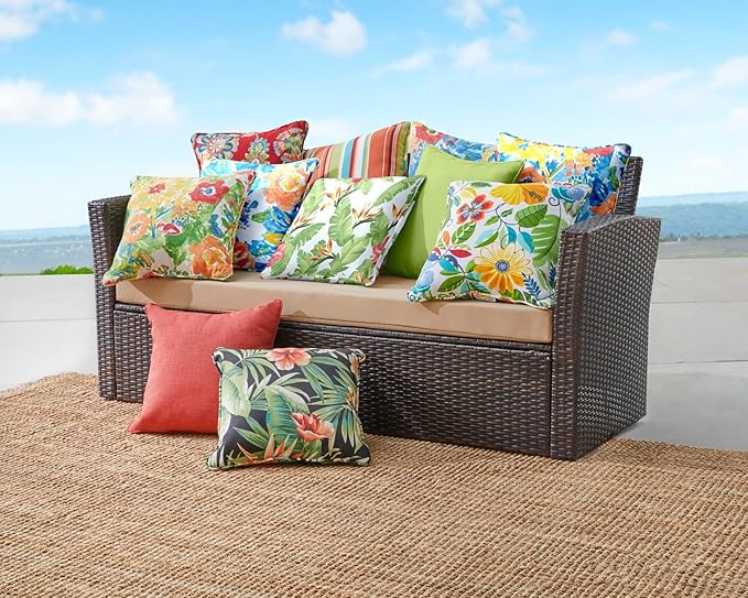 BrylaneHome 16" Square Toss Pillow - Patio & Outdoor - Patio & Outdoor - Water, Stain & Fade Resistant - Geranium - Photo 6