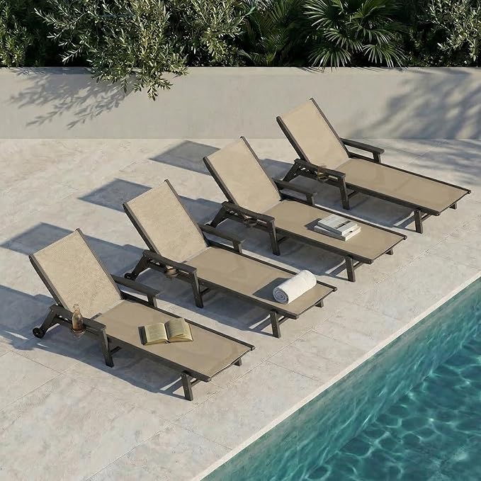 Patio Chaise Lounge Chair with Wheels & Cup Holder - Photo 5