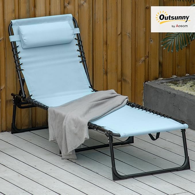 Outsunny Folding Chaise Lounge Chair, Patio Sun Tanning Chair, Outdoor Chaise Lounger with 4-Position Reclining Back - Photo 2
