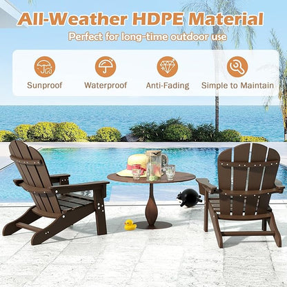 Costzon Adirondack Chair Set of 2, All-Weather HDPE Patio Chair with Armrests, Fire Pit Chair for Ages 3-8, Outdoor Patio Lounge Chair for Garden, Lawn, Backyard (Brown)
