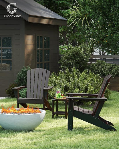 GREENVINES Adirondack Chairs Set of 2 | Wood Grain HDPE Plastic | Oversized Fire Pit Chair | All Weather | Dark Brown | Poly Lumber | for Outdoor Deck Backyard Patio Garden