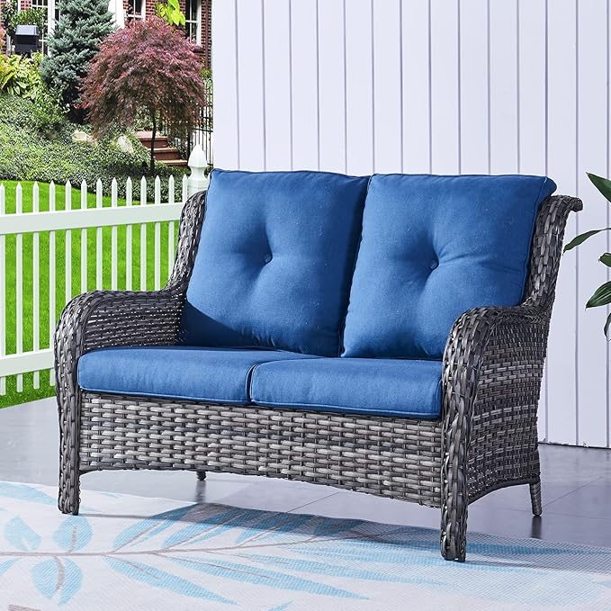 HUMMUH 4 Piece Patio Conversation Furniture Set PE Wicker Rattan Outdoor Loveseat Sofa, Patio Chairs - Photo 3