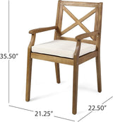 Christopher Knight Home Peter | Outdoor Acacia Wood Dining Chair Set of 2, Teak/Cream Cushion - Photo 3