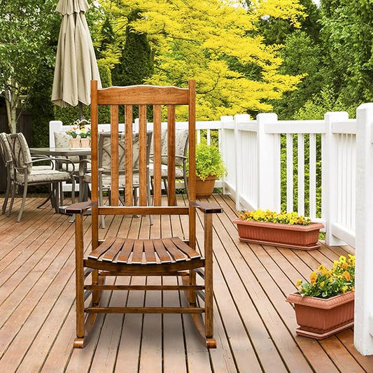 VINGLI Classic Wooden Rocking Chair with Handcrafted Comfort, Eco-Friendly and Durable Rocking Chair, Elegant and Stable Rocker for Indoor and Outdoor Use, Natural