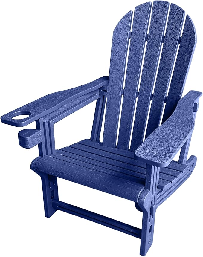 Weather-Resistant Adirondack Chair, Navy Blue HDPE Outdoor Patio Chairs with Cup Holder, Fire Pit Chairs & Outdoor Seating