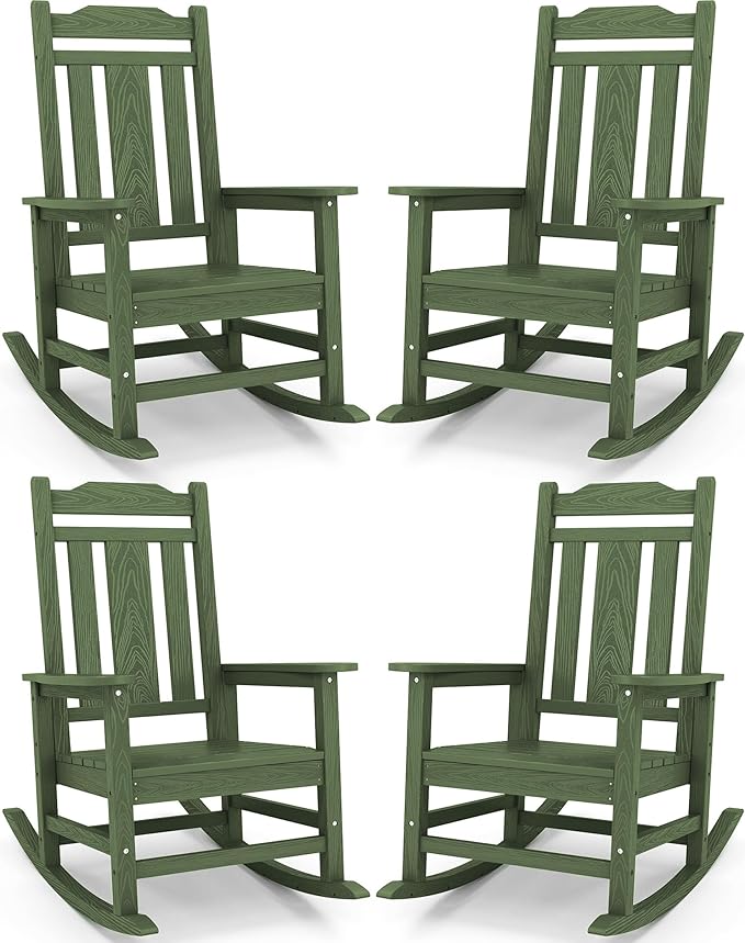 SERWALL Oversized Rocking Chair Set of 4 Outdoor, HDPE Outdoor Rocking Chair Set of 4, Avocado