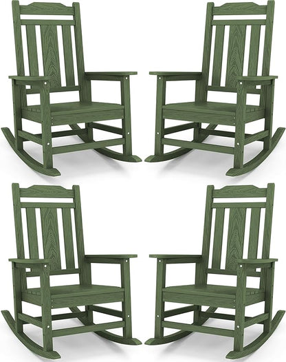SERWALL Oversized Rocking Chair Set of 4 Outdoor, HDPE Outdoor Rocking Chair Set of 4, Avocado