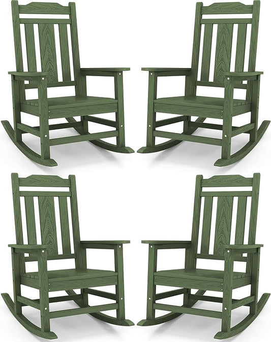SERWALL Oversized Rocking Chair Set of 4 Outdoor, HDPE Outdoor Rocking Chair Set of 4, Avocado